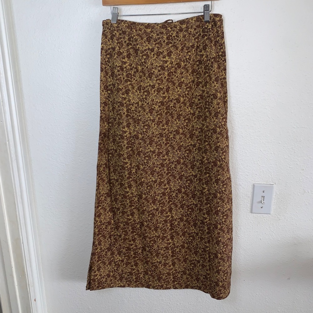 Funky People Brown Paisley Floral Maxi Skirt Front Pockets Made in India Small - Picture 2 of 4